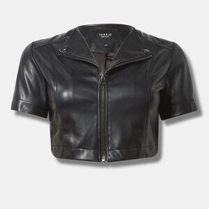 Faux Leather Short Sleeve Cropped Moto Jacket Size 6